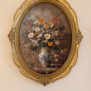 Vintage Floral Still Life in Ornate Gold Frame
